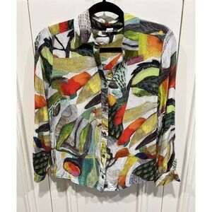 Art by Dolcezza‎ Womens Button Up Shirt Size Medium Abstract Artsy Relaxed Boho
